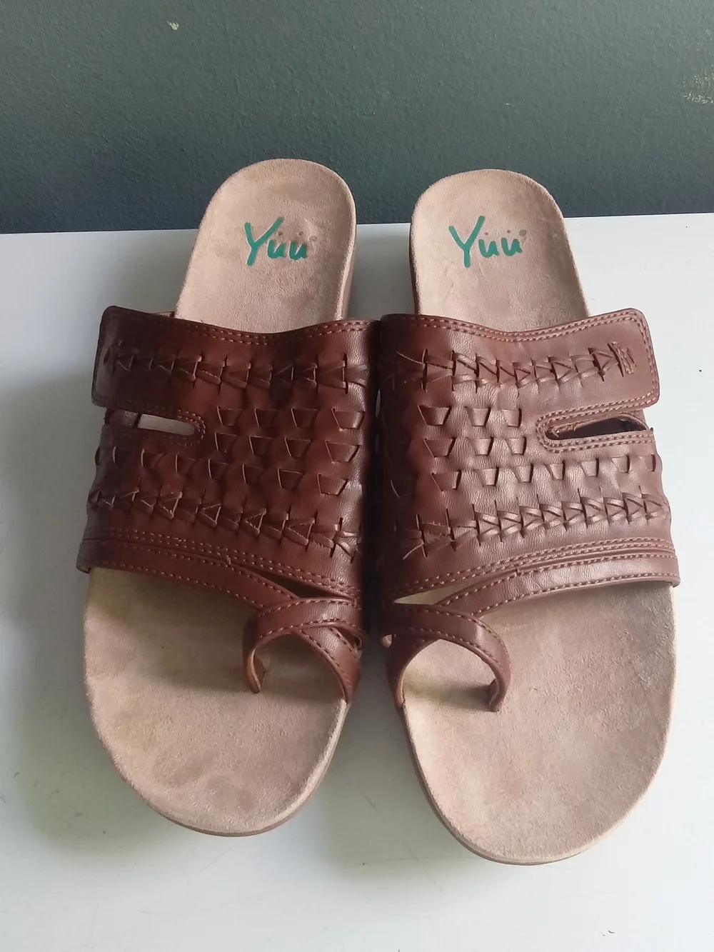 Yuu Brown Woven Toe Loop Slide Sandals Womens Casual Comfort Shoes